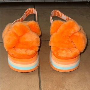 UGG Vibrant Orange Fluffy Sandals